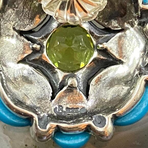 Carolyn Pollack Sterling Silver Turquoise & Faceted Peridot Flower Stud Earrings - Picture 7 of 9